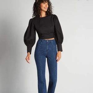 ModCloth Such A Doll cropped black blouse